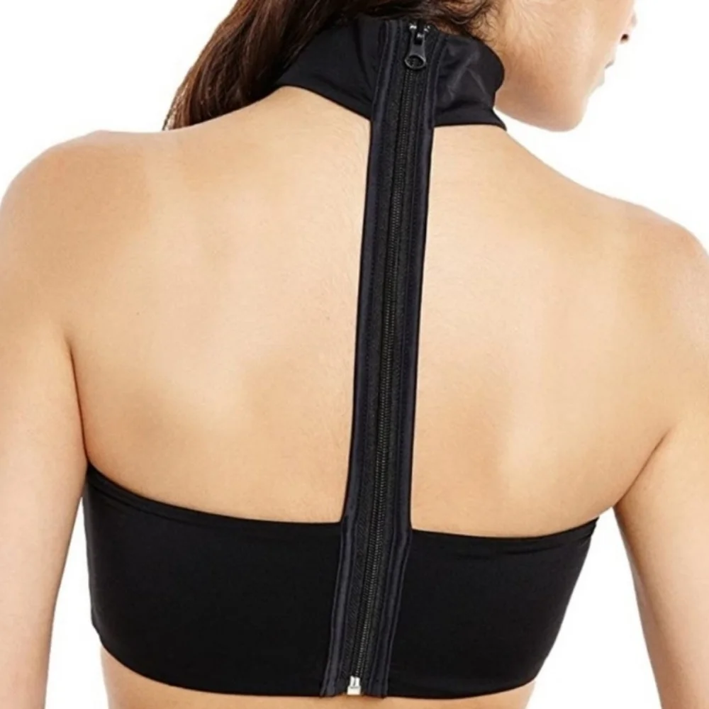 Onia Laura Zip Choker Bikini Top Jet Black S